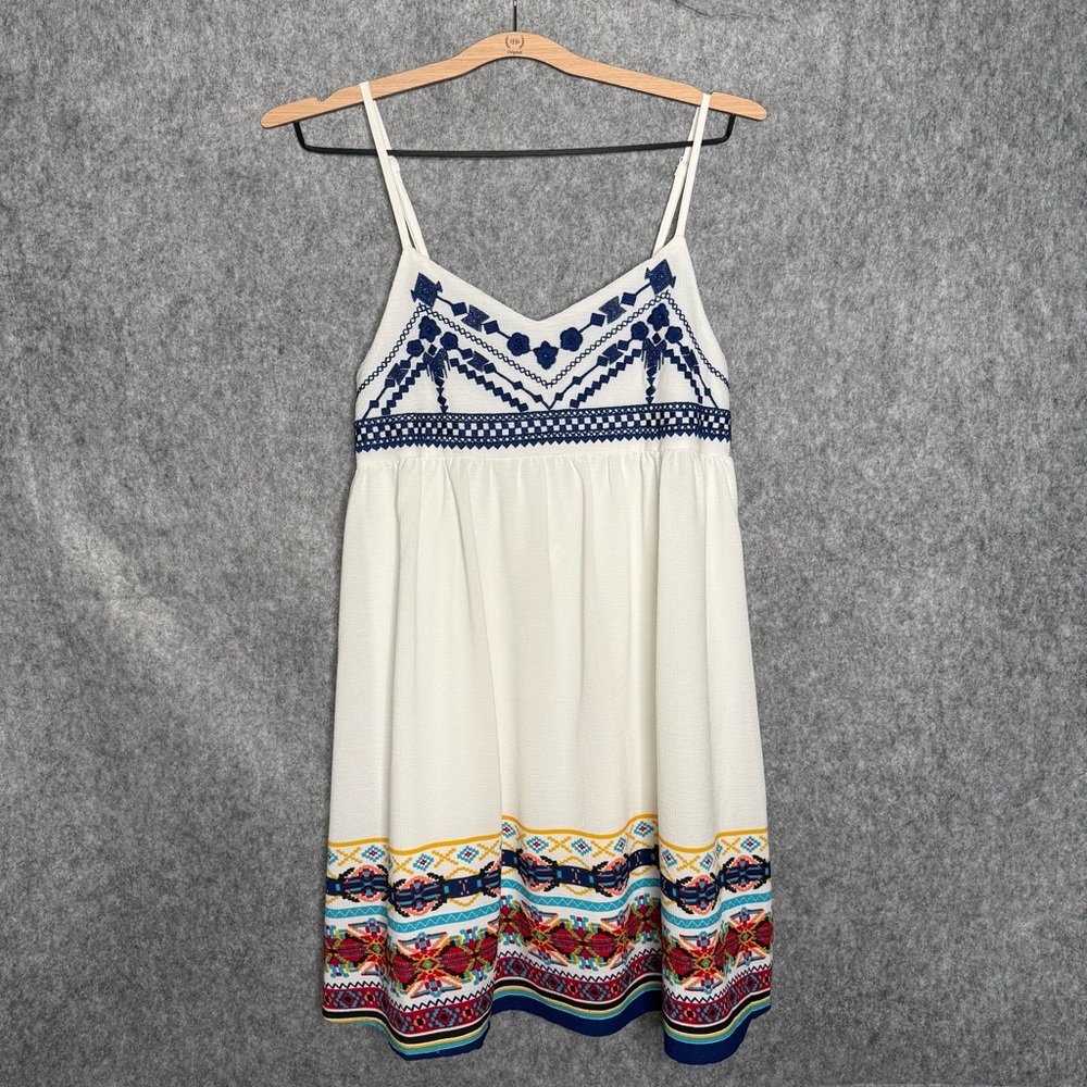 NWT Entro Embroidered White and Blue‎ Spaghetti Strap Summer Dress- Sz M